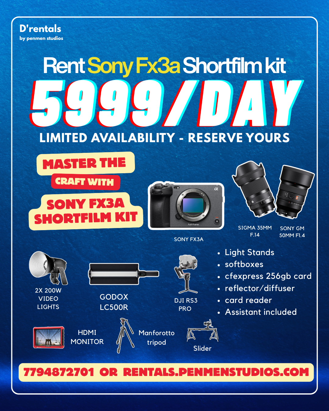 PACKAGES SONY FX3 SHORTFILM PACKAGE SONY FX3 SHORTFILM PACKAGE for rent in Hyderabad
